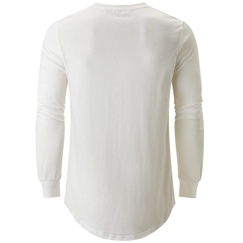 KLIEGOU Mens Cotton Hipster Hip Hop Longline Long Sleeve T Shirt 67(White XL) - Image 2